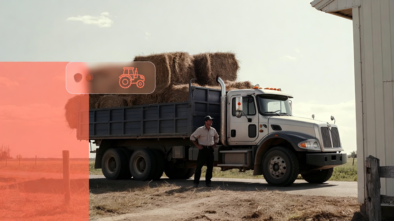 Commercial truck with hay, managed by ExpressTruckTax for fleet management