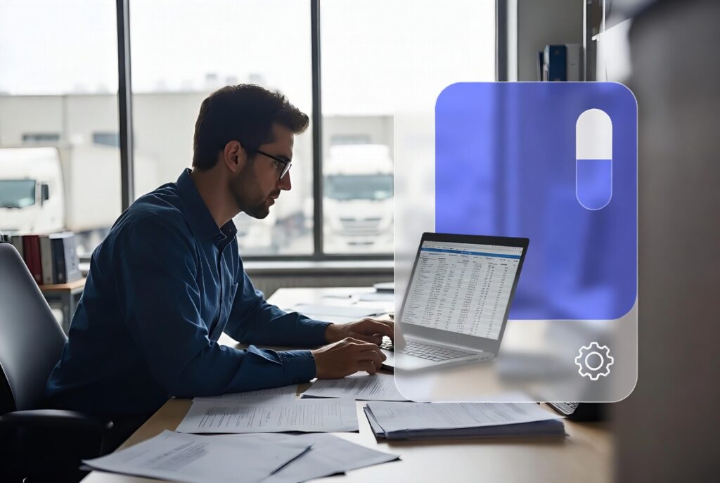 Business professional filing IRS Form 2290 Heavy Vehicle Use Tax online for trucking fleet management﻿