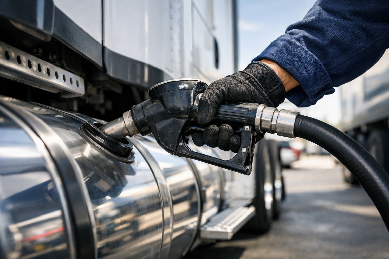 Fuel pump filling a commercial truck tank