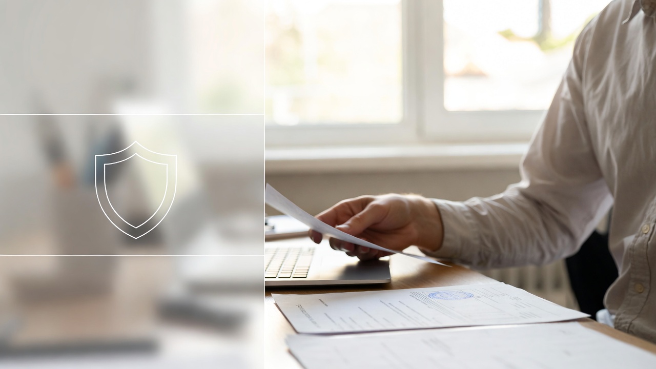 Individual reviews IRS Schedule 1 and Form 2290 documents at a desk.