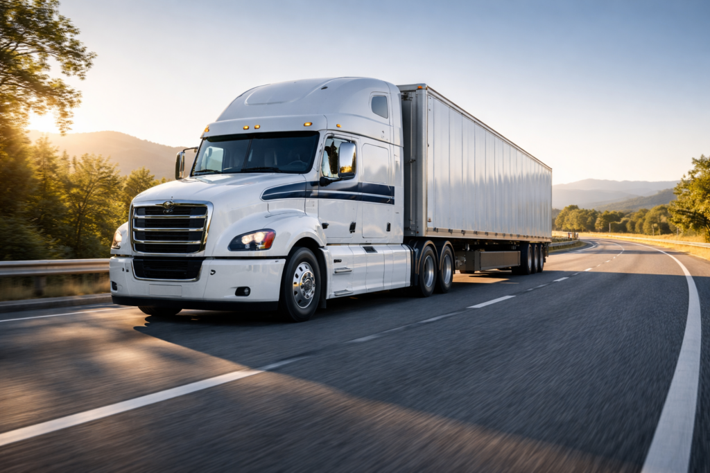 Semi-truck driving on highway