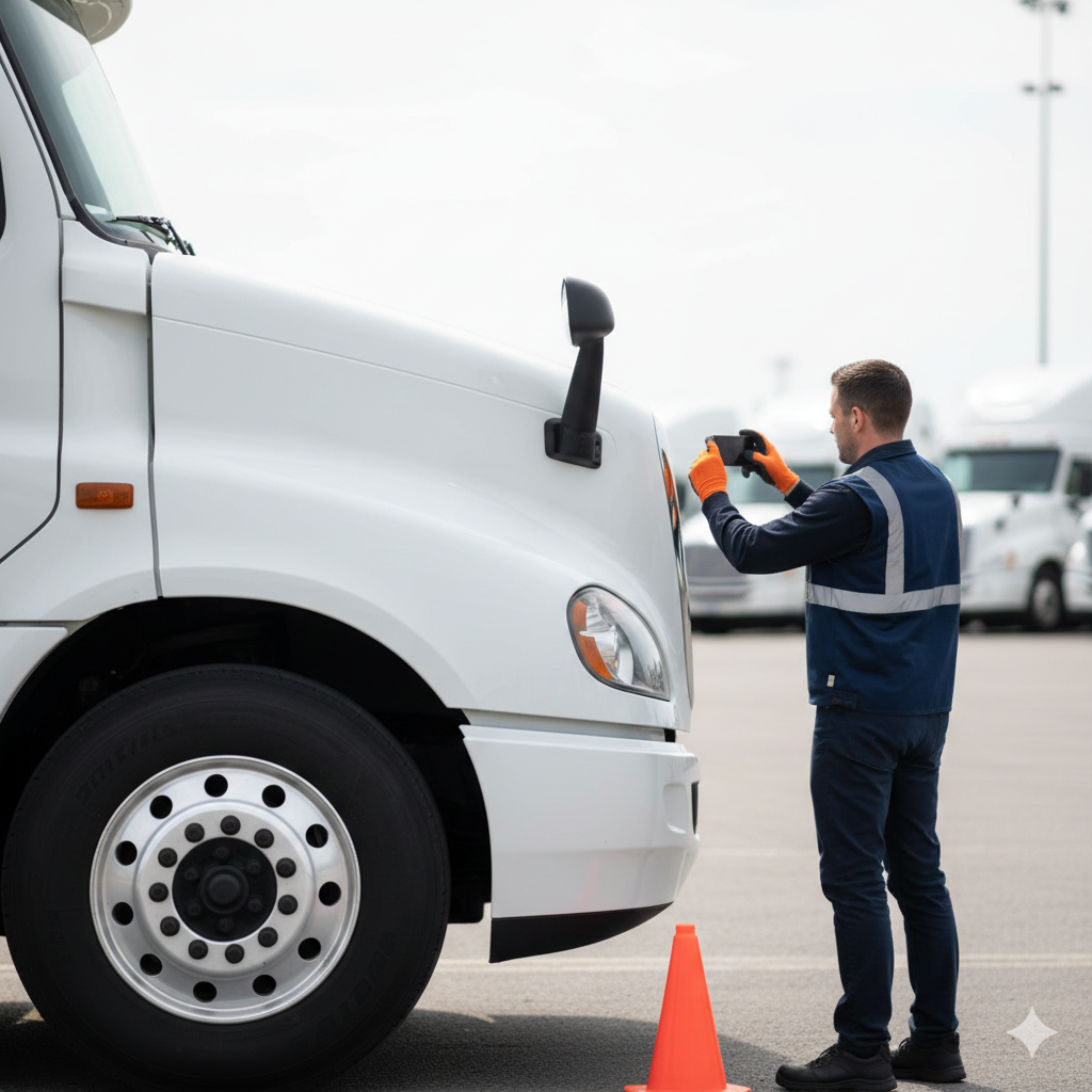 Man inspecting a truck for form 2290 online filing