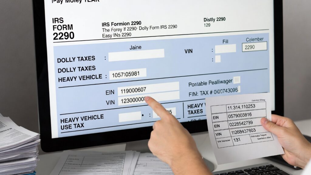 Person verifying EIN and VIN on Form 2290