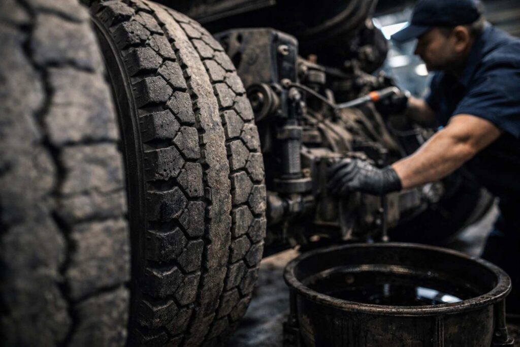 Semi truck maintenance diagnostic scan of engine and aftertreatment system