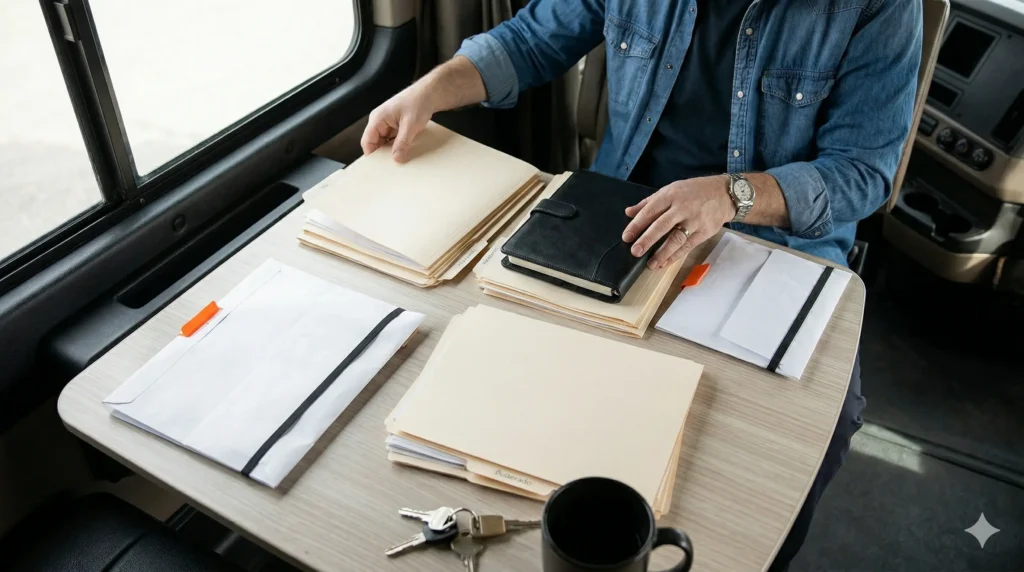 Organizing trucking documents and ledger for budget planning